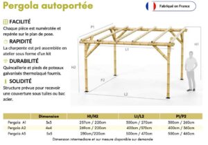 Fiche technique d'une pergola BigBamboo en 3x3 dimensions 3D plan