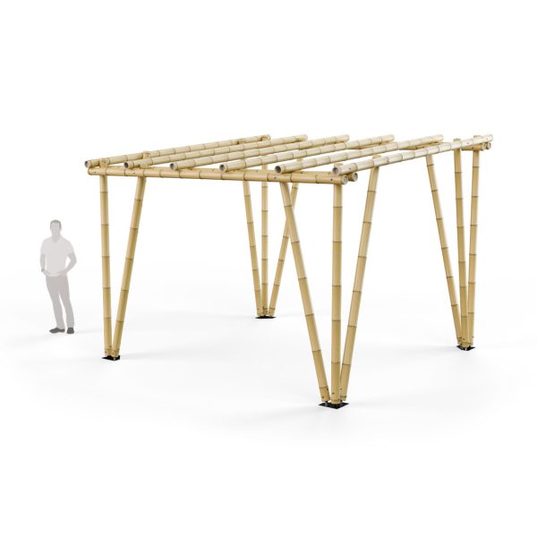 3D d'une réalisation d'une pergola en bambou de 4x4