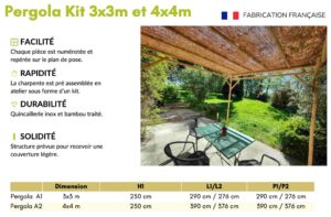 fiche technique d'une pergola en kit de dimension 3x3m à monter doit même