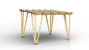 modélisation d'une pergola bambou avec une couverture en toile de coco BigBamboo