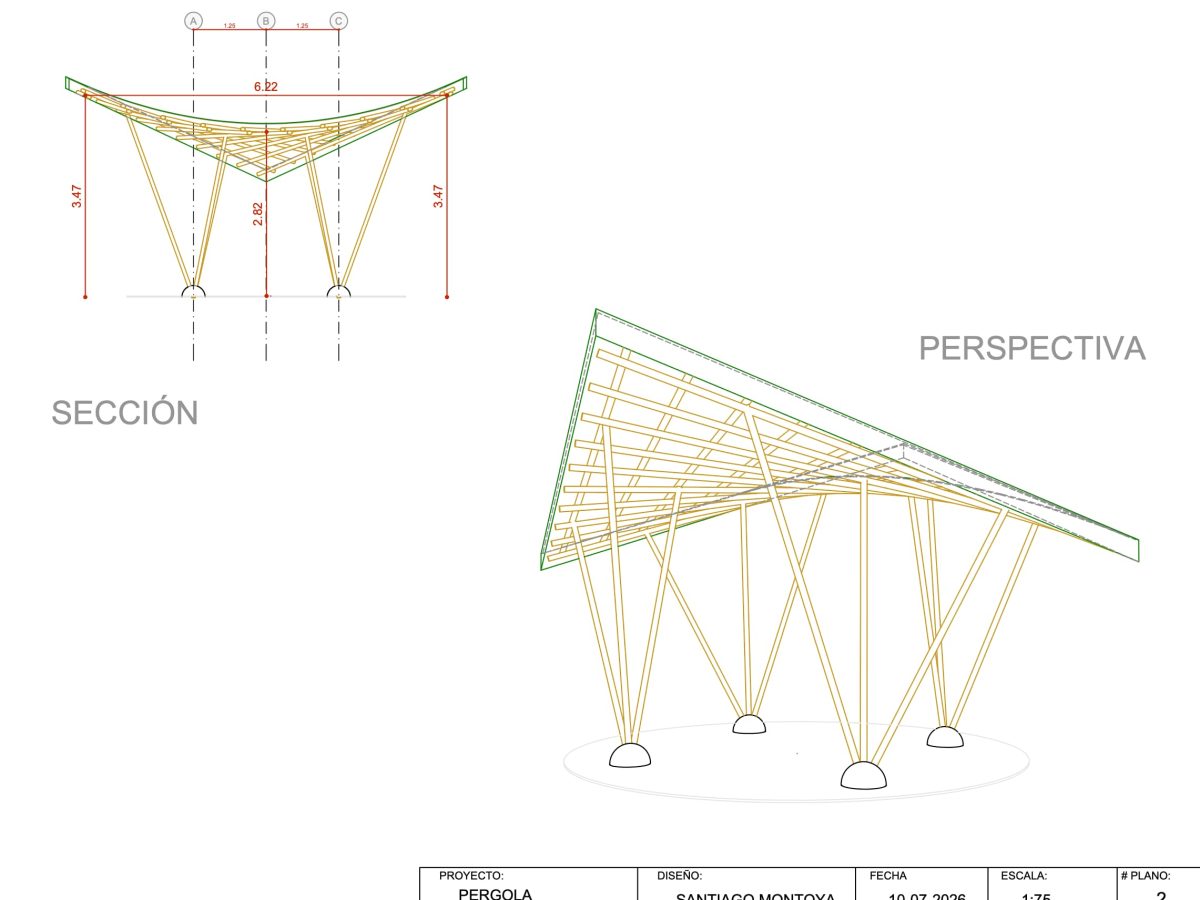 Plan d'une structure bambou fabriquée à l'occasion de la formation bambou 2026 à Villeréal dans les ateliers de BigBamboo